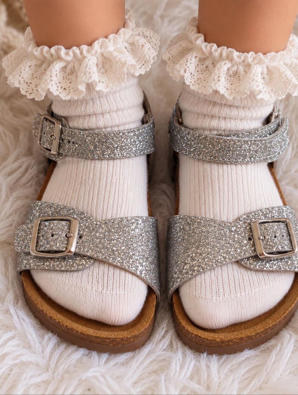 Mia Girl Glitter Double-Buckle Sandals in Silver Sparkle Toddler 9 NWT